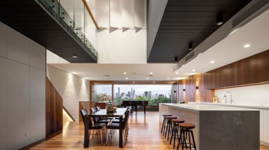 Architect Tim Stewart and builder Graya paired up on the five-bedroom property, high on the hillside above the Rosalie Village precinct. (Domain)
